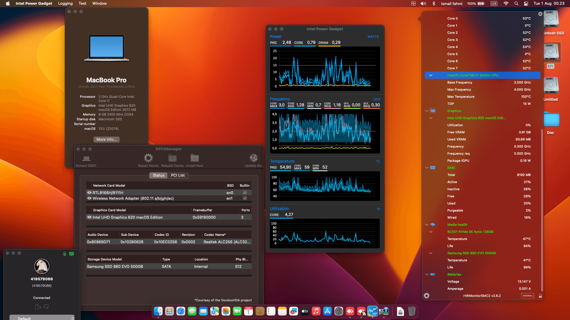 Success Hackintosh macOS Ventura 13.5 Build 22G74 in Dell Inspiron 14-7472